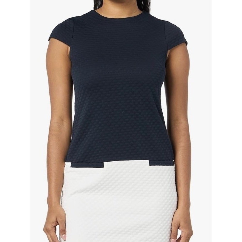 Eliza J Mini Dress Womens 6 Blue NWT Cap Sleeve High Neck Two-Tone Jacquard